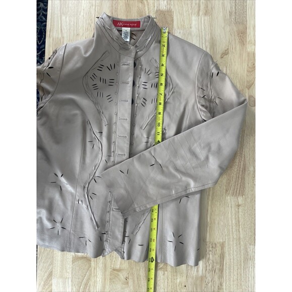 AK ANNE KLEIN Tan Cutaway Leather Jacket Blazer Button Stand Up Collar Sz M - Picture 7 of 10